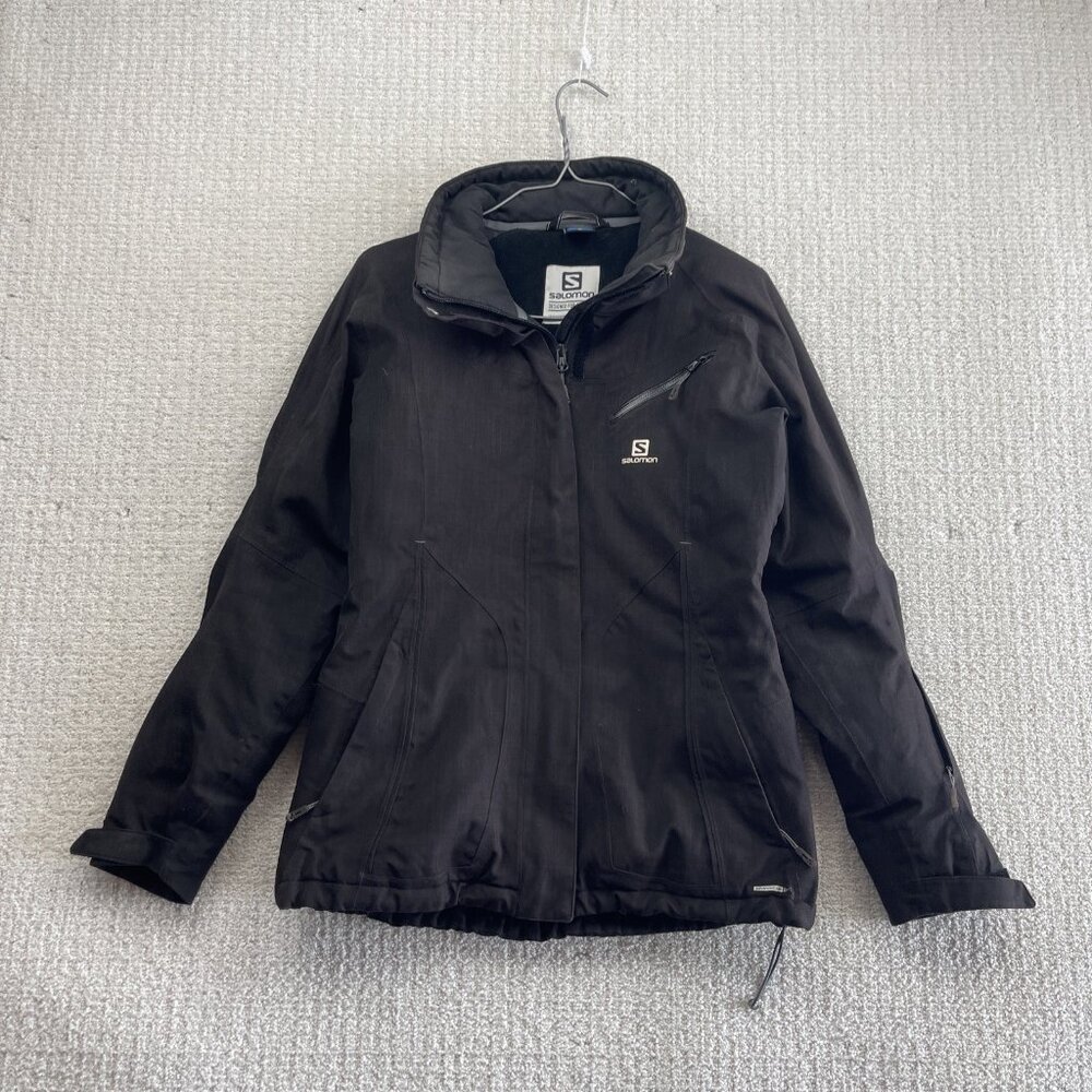 Y2K Salomon Jacket Black Advanced Skin Dry 10K Ski / Snowboard Full Zip Wom Sz S